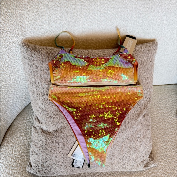 Gianni Bini x Dannijo Iridescent Orange Sequin Two-Piece Bikini - Picture 2 of 6